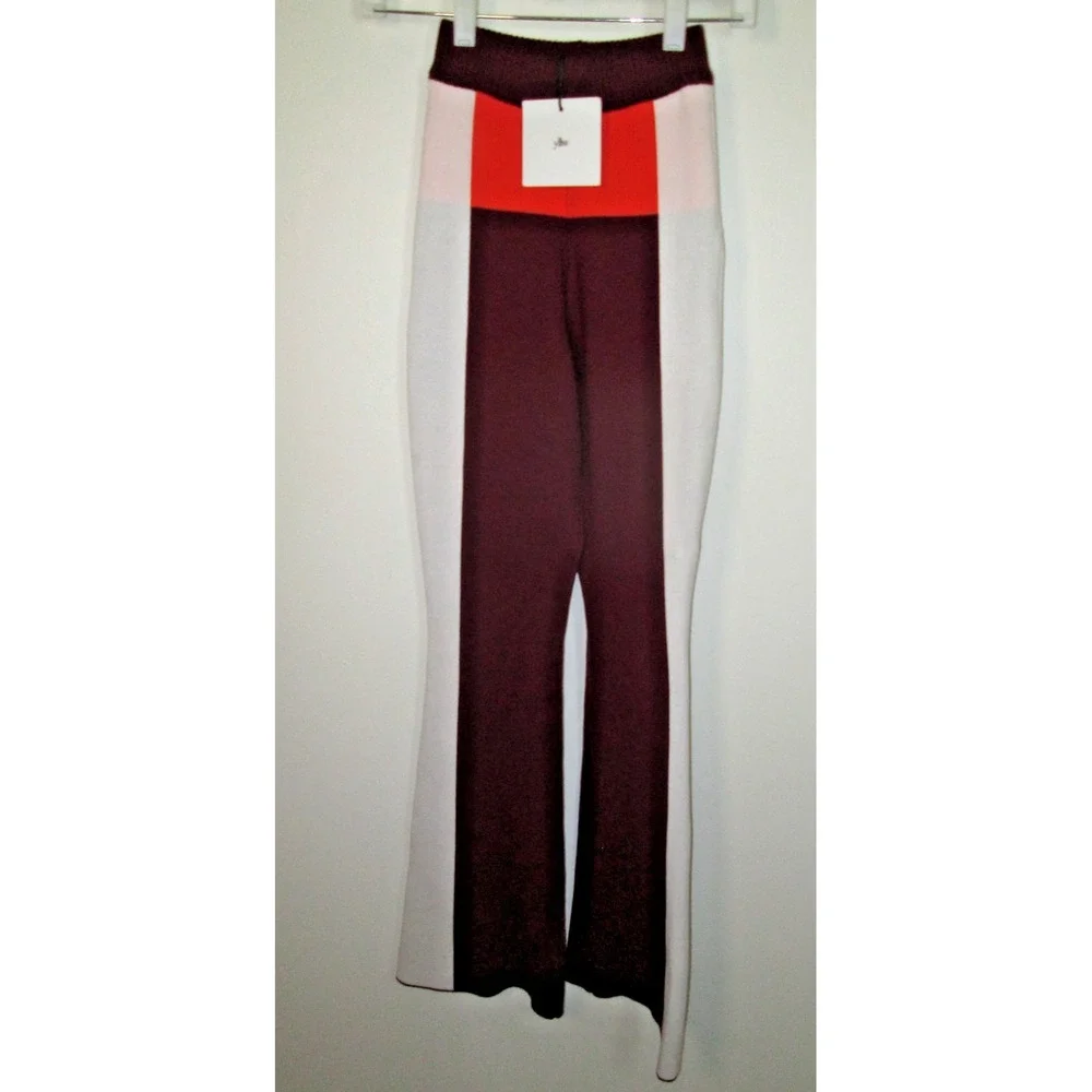 YLLW  Set Colorblock Size XS/S Burgundy Orange Knit‎ Cropped Top Flare Pants - Picture 7 of 12